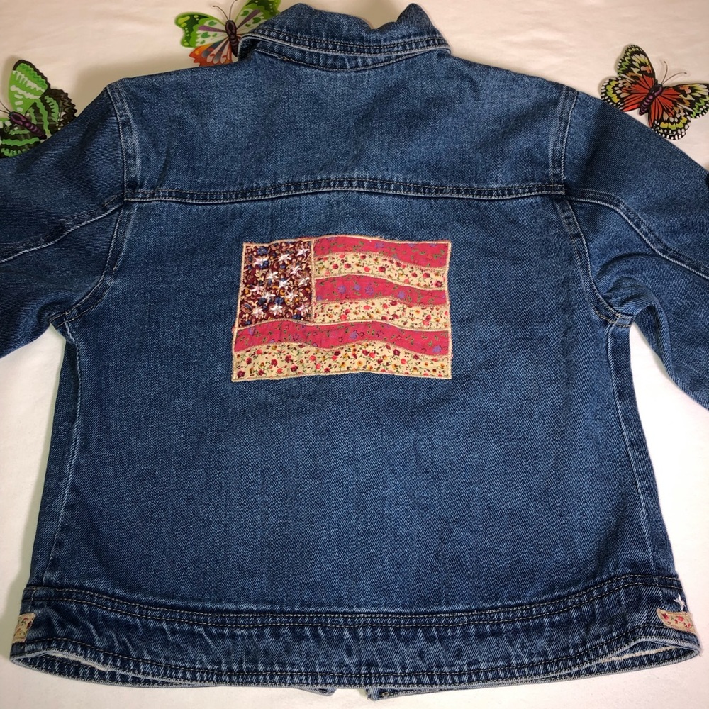 Vintage Agapo American Flag Denim Jacket, Decorative trim w/embroidered stars,
